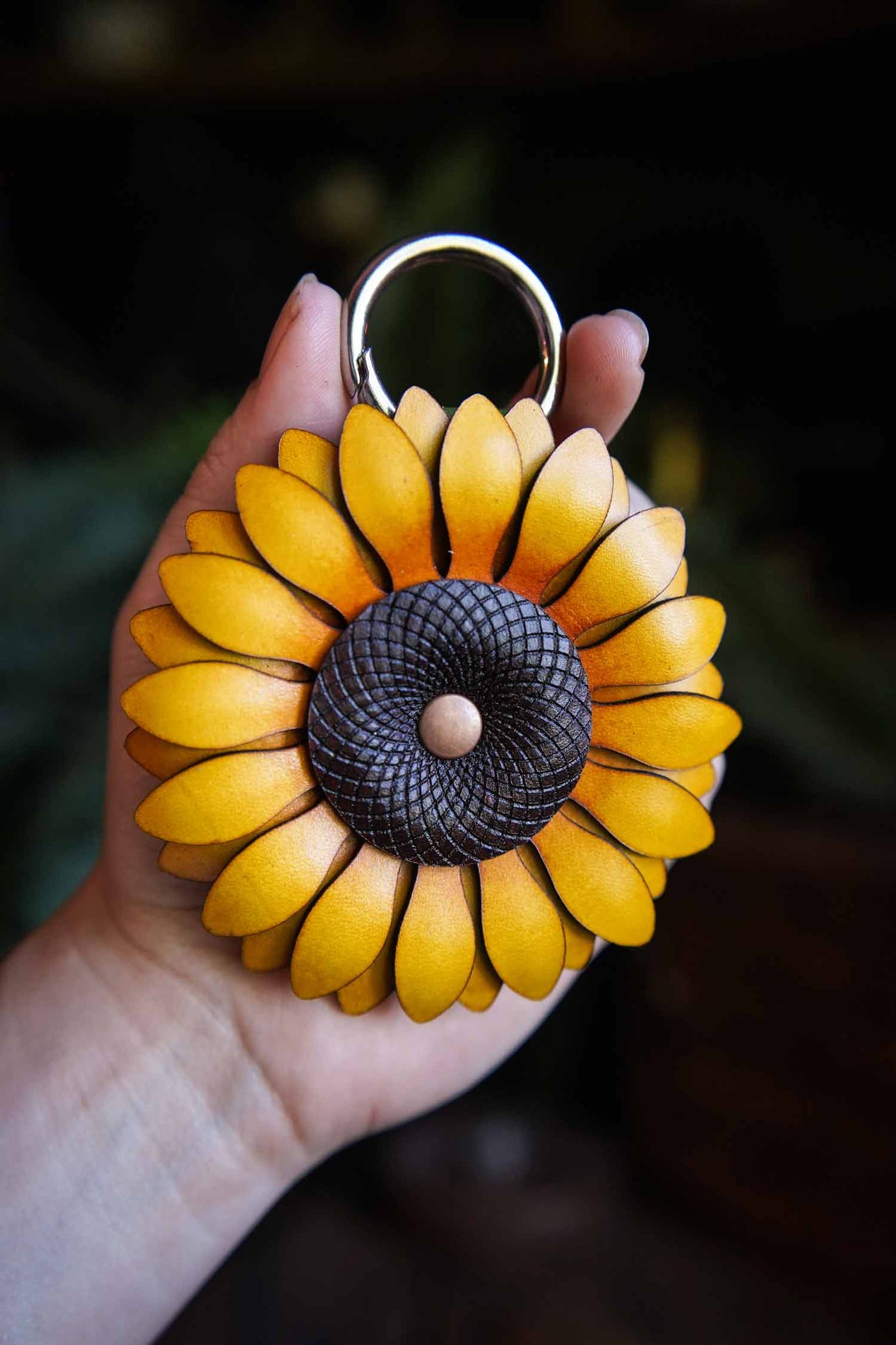 Sunflower - Leather Bag Charm or Keychain