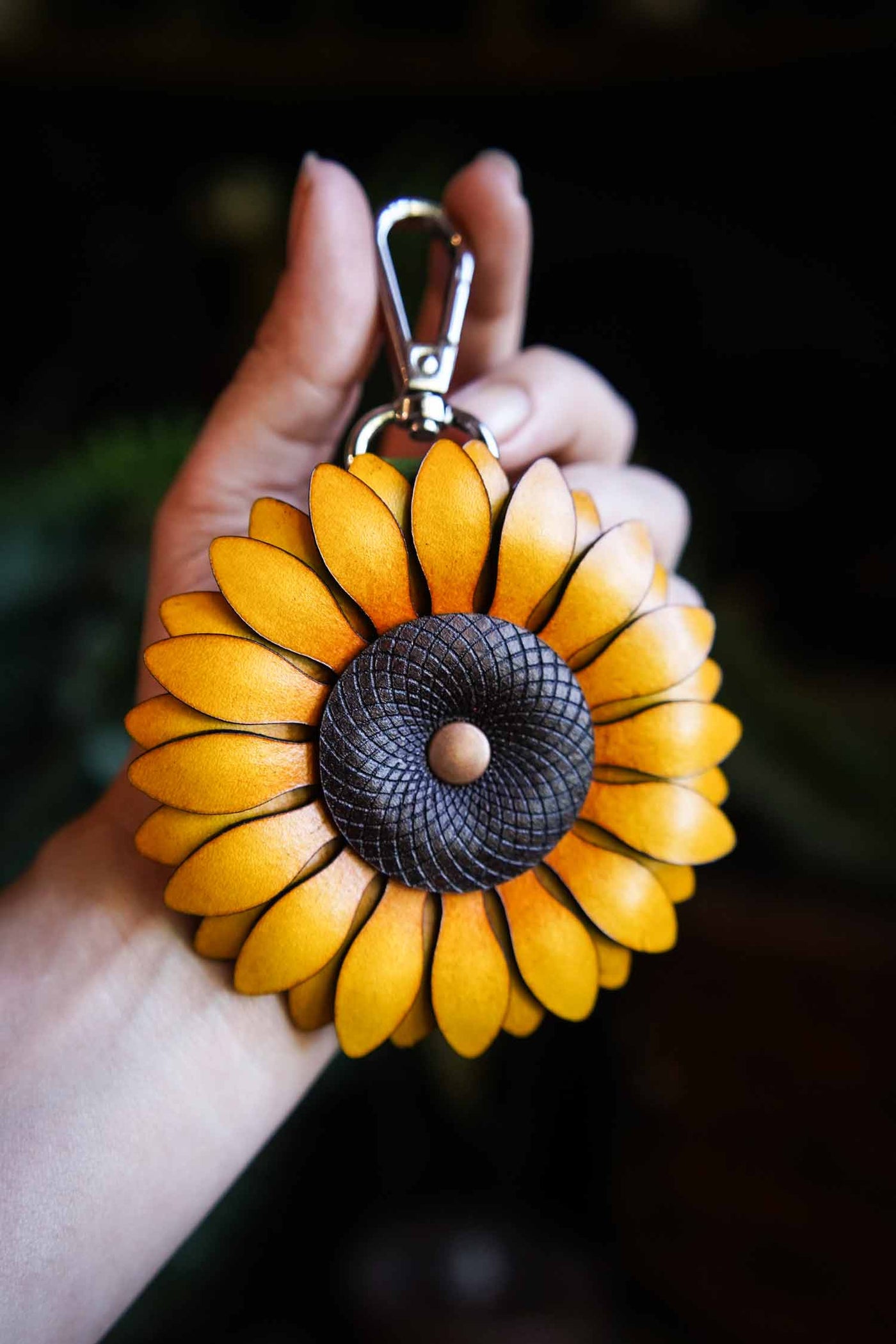 Sunflower - Leather Bag Charm or Keychain