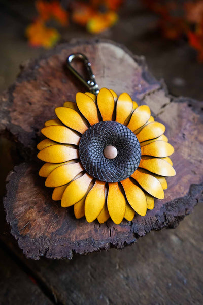 Sunflower - Leather Bag Charm or Keychain