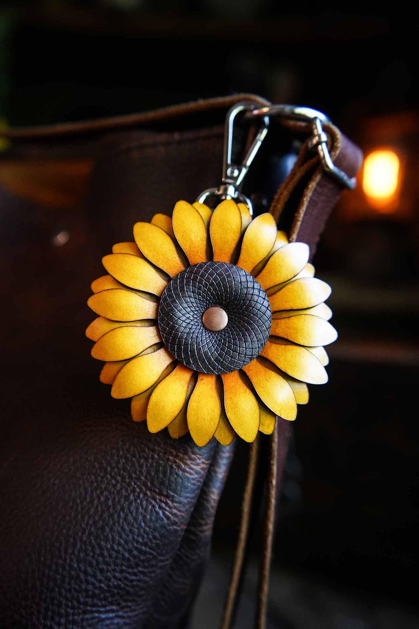 Sunflower - Leather Bag Charm or Keychain