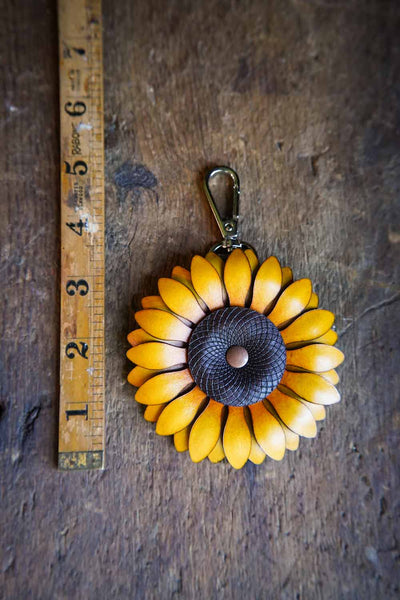 Sunflower - Leather Bag Charm or Keychain