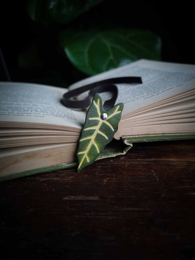 Alocasia Polly Recycled Leather Leaf Bookmark - Large Edition