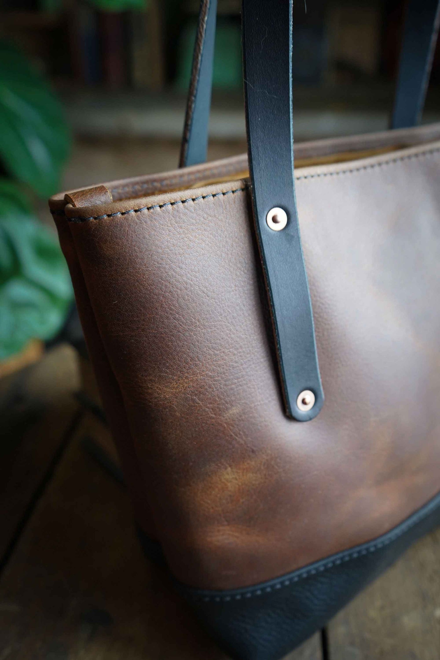 Contrast Mini Leather Tote Bag