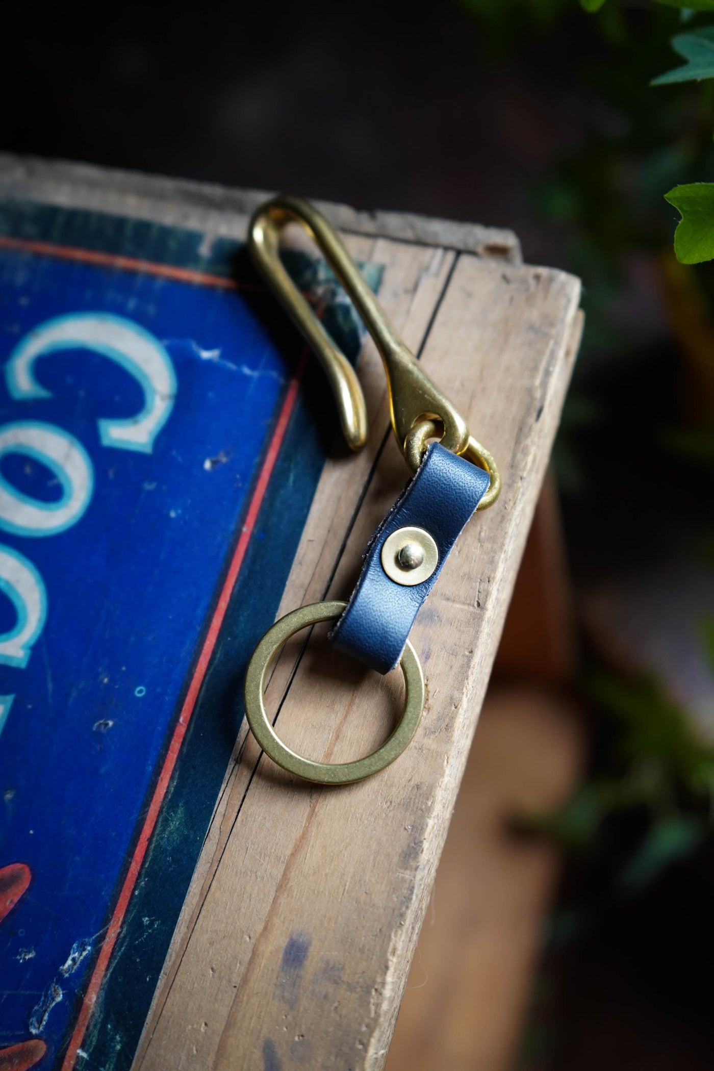 Catch - Leather Fish Hook Keychain - Solid Brass - Made In Canada Navy