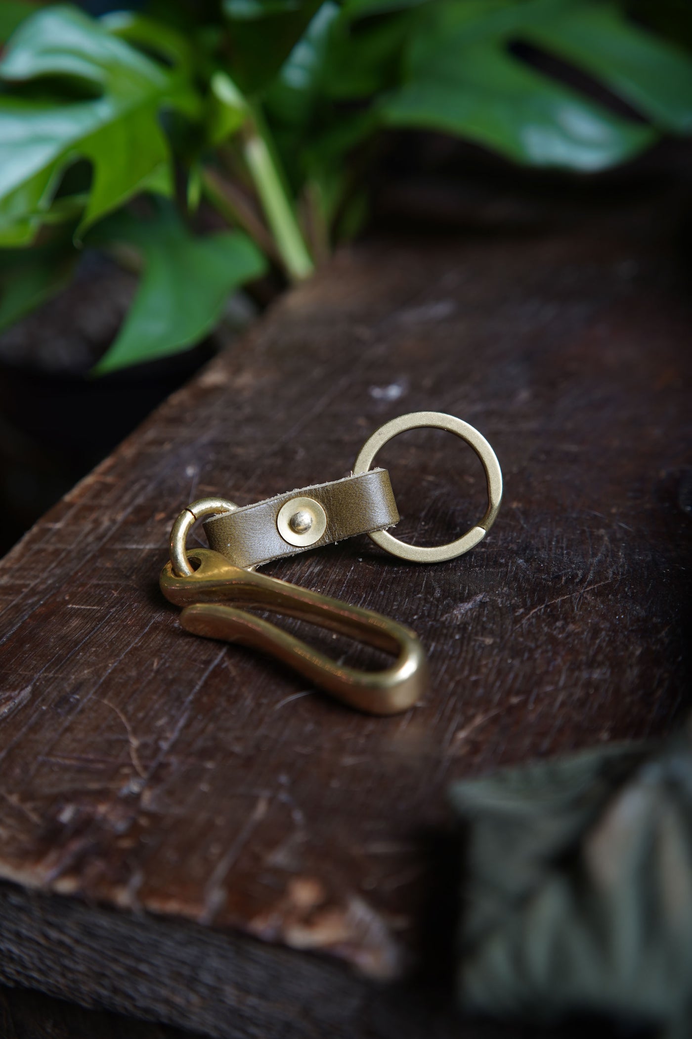 Catch - Leather Fish Hook Keychain - Solid Brass - Made In Canada Olive