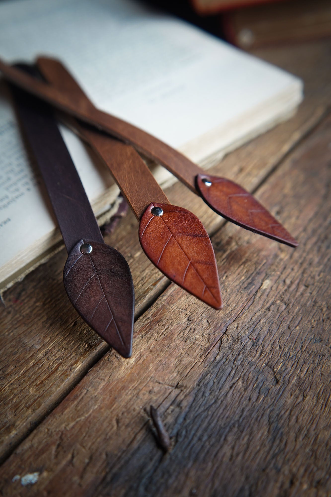 Personalized Leather Brown Leaf Bookmark