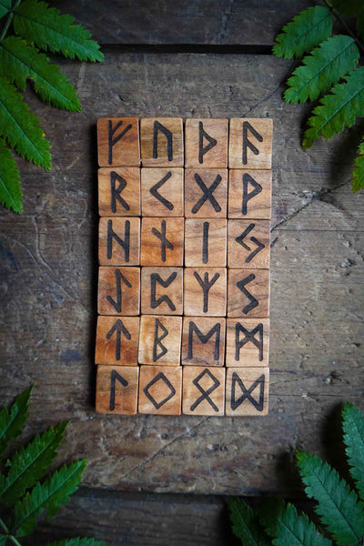 Elder Futhark Rune Set - Curly Maple Wood