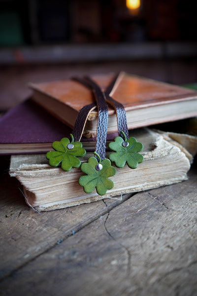 Four Leaf Clover Leather Bookmark