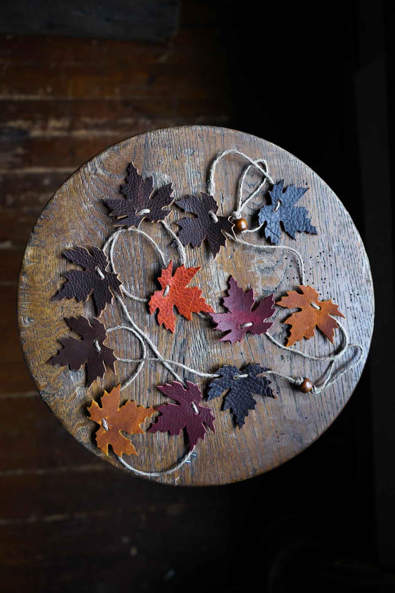Maple Leaf Garland - Recycled Leather Decor