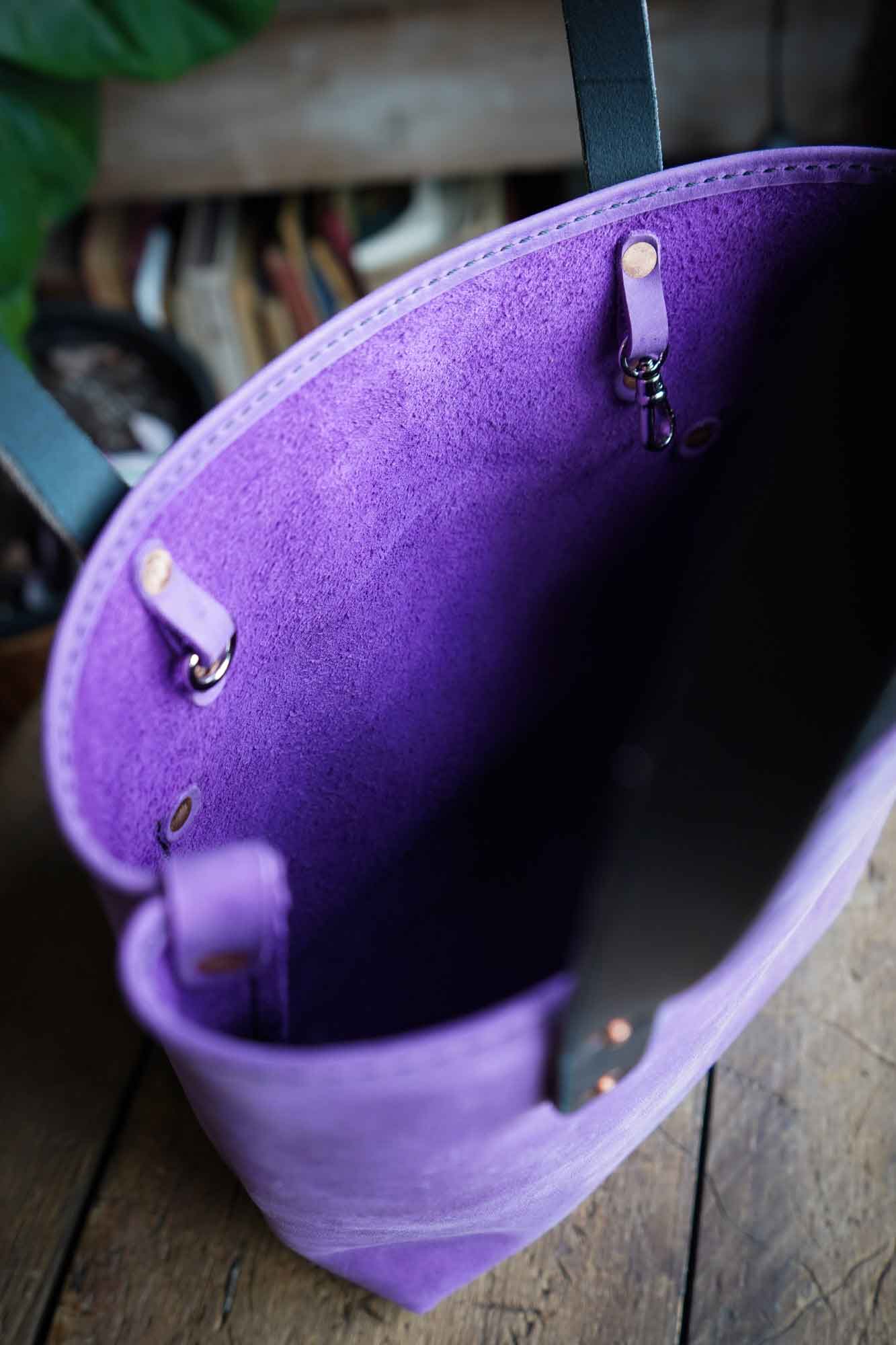 Mini Leather Tote Bag - Front Pocket - Lilac