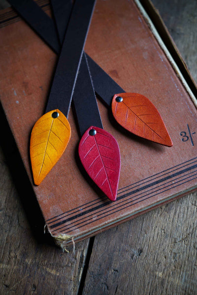 Personalized Leather Fall Leaf Bookmark
