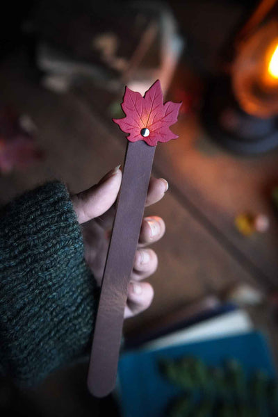 Personalized Leather Maple Leaf Bookmark