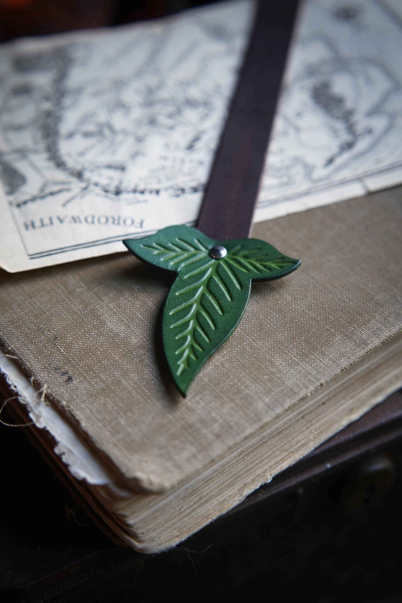 Personalized Leather Elven Leaf Bookmark