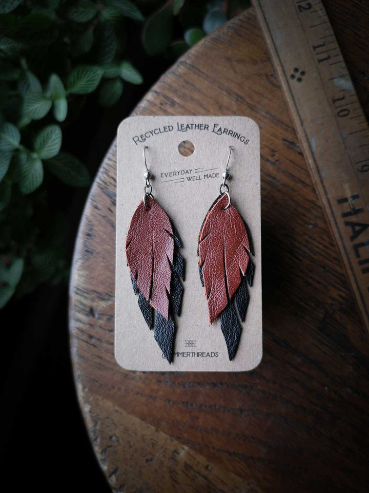 Feather Earrings Recycled Leather Handmade In Canada