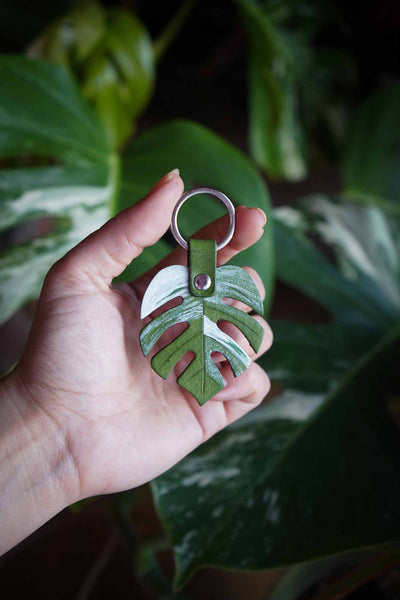 Monstera Albo Leaf - Leather Plant Keychain