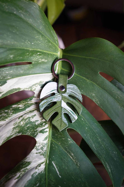 Monstera Albo Leaf - Leather Plant Keychain
