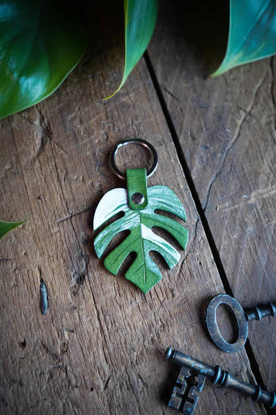 Monstera Albo Leaf - Leather Plant Keychain